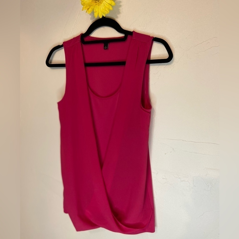 Ann Taylor~Hot Pink Stretchy Tank Top w/Sheer Draped Overlay~Sleeveless~Size S